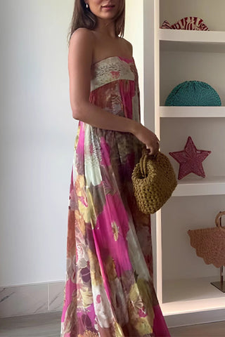 Floral Printed Strapless Maxi Dress