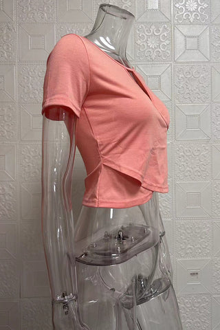 Cutout Wrap T-Shirt with Button Details