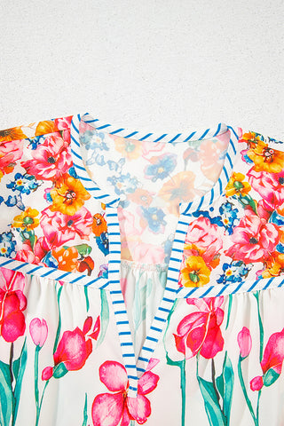 Floral Pattern Blouse with Flutter Sleeves