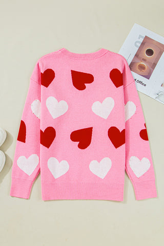 Heart Patterned Oversized Sweater