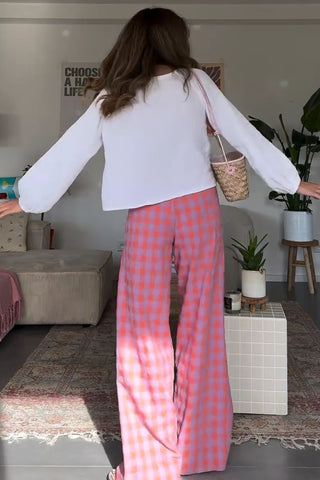 Relaxed Checkered Wide-Leg Pants