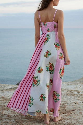 Flowing Floral Striped Maxi Dress