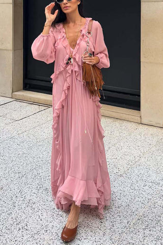 Ruffle Tie-Front Casual Dress