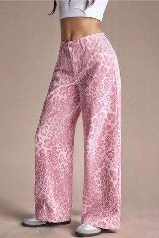 Animal Print Wide-Leg Jeans