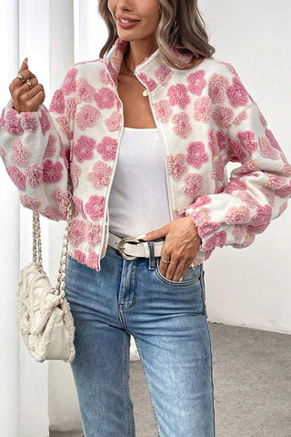 Floral Patterned Zip-Up Cropped Jacket