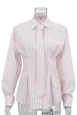 Striped Button-Front Shirt with Tie
