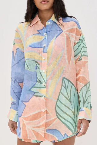 Abstract Print Button-Down Short Set