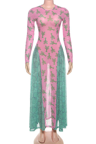 Long-Sleeve Patterned Casual Dress