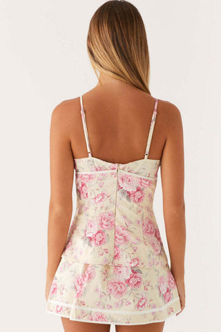 Lace-Up Floral Mini Dress