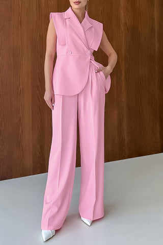 Sleeveless Blazer and Wide-Leg Pants Set
