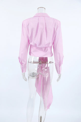 Striped Wrap Tie Polo Shirt