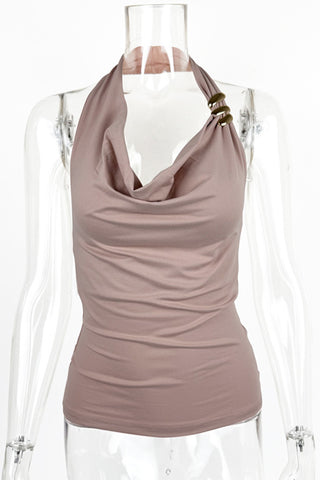 Draped Halter Tank with Metal Accent