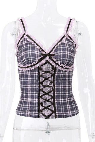 Lace-Up Plaid Camisole