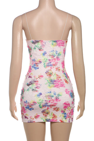 Lace-Trim Floral Mini Dress