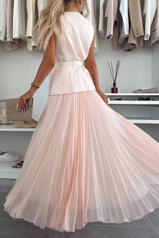 Chic Belted Skirt Set with Button Accents