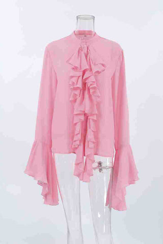 Ruffled Front Blouse with Flared Sleeves