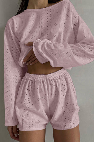 Eyelet Crop Top and Shorts Set