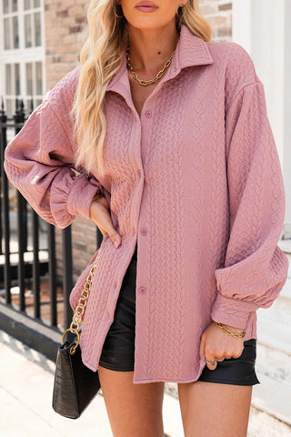Cable Texture Puff Sleeve Loose Shacket