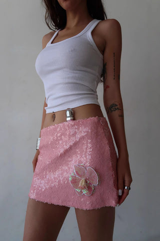 Sequin Floral Accent Mini Skirt