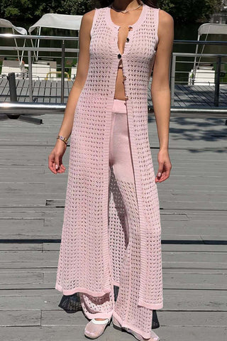 Sleeveless Button Front Pants Set