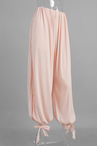 Elastic Waist Casual Tie Hem Pants