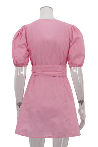 Button-Down Casual Dress with Waist Tie