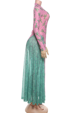 Long-Sleeve Patterned Casual Dress