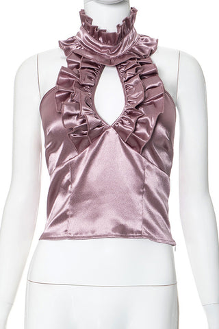 Ruffled High Neck Tank Top