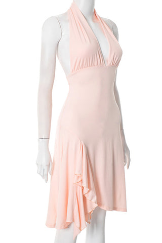 Halter Neck Casual Dress with Asymmetrical Hem