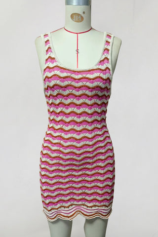 Wavy Pattern Sleeveless Casual Dress