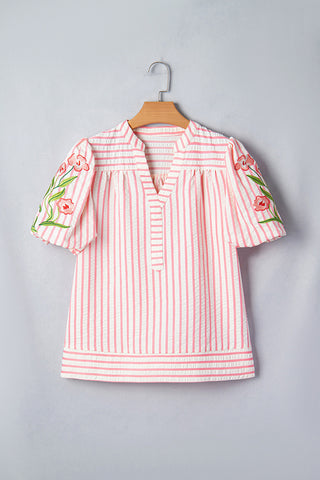 Striped Floral Sleeve Blouse