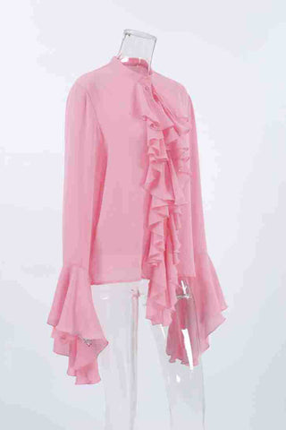 Ruffled Front Blouse with Flared Sleeves