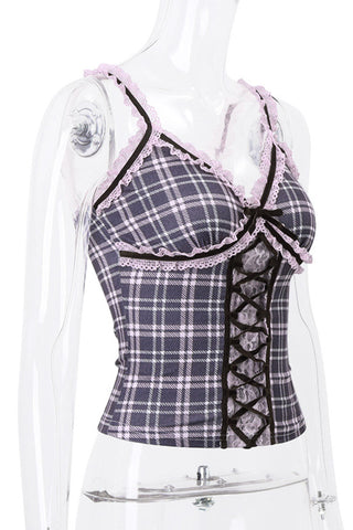 Lace-Up Plaid Camisole
