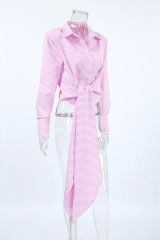 Striped Wrap Tie Polo Shirt