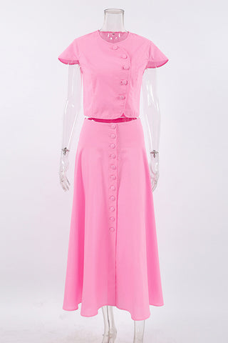 Elegant Button Detail Skirt Set