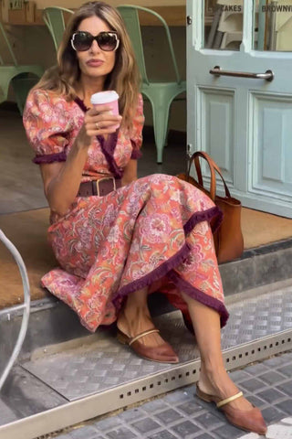 Wrap-Front Puff Sleeve Casual Dress