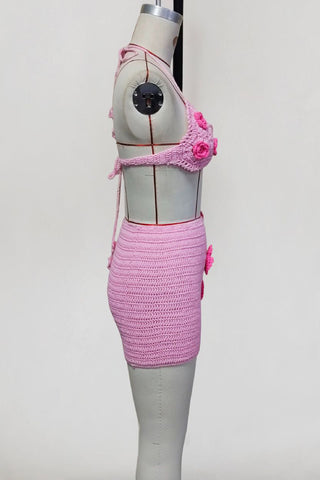 Crochet Heart Bikini Skirt Set