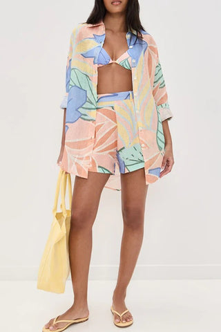 Abstract Print Button-Down Short Set