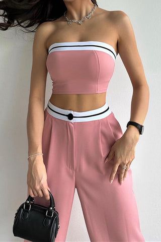 Strapless Crop Top and Wide-Leg Pants Set