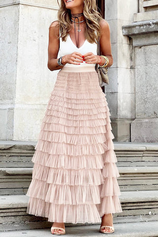 Layered Ruffle Maxi Skirt