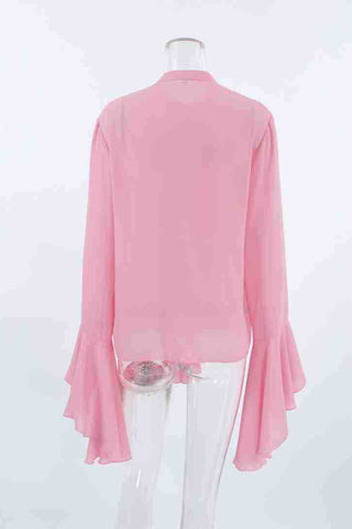 Ruffled Front Blouse with Flared Sleeves