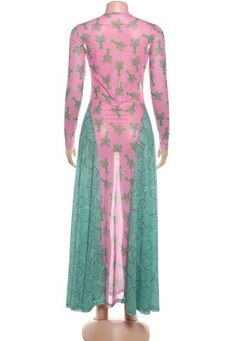 Long-Sleeve Patterned Casual Dress