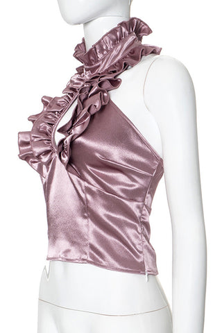 Ruffled High Neck Tank Top