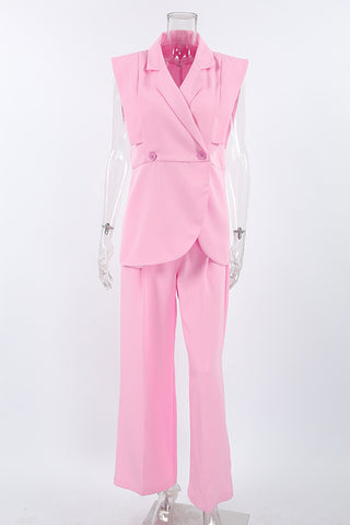 Sleeveless Blazer and Wide-Leg Pants Set