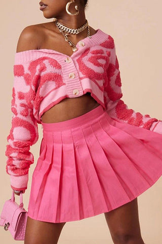 Buttoned Knit Cardigan with Artistic Pattern