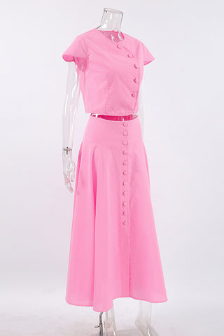 Elegant Button Detail Skirt Set