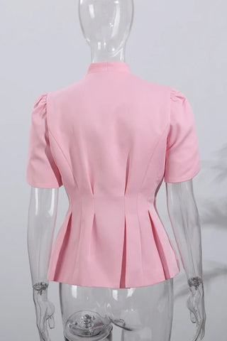 Elegant Button-Up Blazer with Floral Accent
