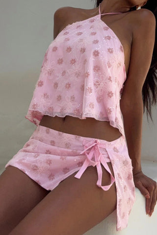 Floral Halter Crop Top and Skirt Set