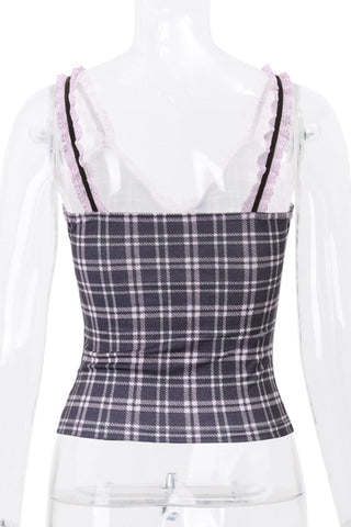 Lace-Up Plaid Camisole