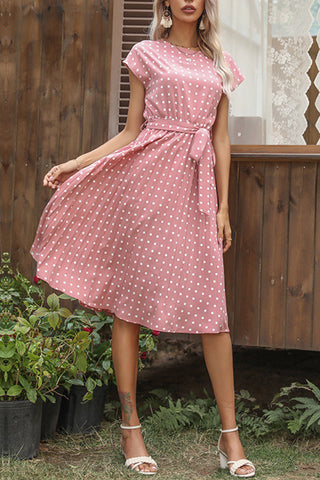 Polka Dot Tie-Waist Casual Dress